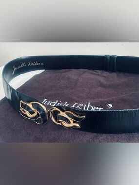 Vintage Judith Leiber Karung Lizard Belt with Gold-Tone Sculpted Buckle